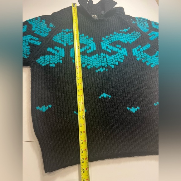 ESPRIT 80 Vintage 100% Wool chunky knit Oversized Sweater Collared Black/Teal - Picture 7 of 11